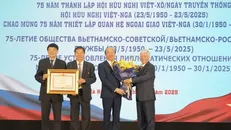 Thay mặt lãnh đạo Đảng, Nhà nước, đồng chí Đỗ Văn Chiến, Ủy viên Bộ Chính trị, Bí thư Trung ương Đảng, Chủ tịch Ủy ban Trung ương Mặt trận Tổ quốc Việt Nam trao Bằng khen của Thủ tướng Chính phủ cho Hội Hữu nghị Việt Nam-Liên Bang Nga. Ảnh: Báo Chính phủ