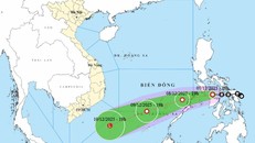 Dự báo hướng di chuyển của áp thấp nhiệt đới. (Nguồn: Trung tâm Dự báo Khí tượng Thủy văn Quốc gia)