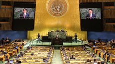 Chủ tịch nước Lương Cường phát biểu tại Phiên Thảo luận chung cấp cao Đại hội đồng Liên hợp quốc Khoá 80. Ảnh: Lâm Khánh/TTXVN.