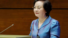 Đồng chí Phạm Thị Thanh Trà, Bí thư Trung ương Đảng, Phó Thủ tướng Chính phủ trình bày tham luận tại hội nghị toàn quốc sơ kết 1 năm vận hành mô hình tổ chức tổng thể của hệ thống chính trị và mô hình chính quyền 3 cấp.