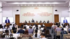 Quang cảnh buổi họp báo về dự kiến chương trình Kỳ họp thứ 8, Quốc hội khóa XV. Ảnh: Doãn Tấn/TTXVN