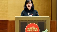 Bộ trưởng Bộ Y tế Đào Hồng Lan trình bày Tờ trình về dự án Luật sửa đổi, bổ sung một số điều của Luật Bảo hiểm y tế. Ảnh: Doãn Tấn/TTXVN