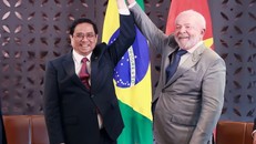 Thủ tướng Phạm Minh Chính hội kiến Tổng thống Brazil Luiz Inácio Lula da Silva. Ảnh: Dương Giang/TTXVN