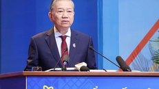 Tổng Bí thư Tô Lâm phát biểu chỉ đạo Đại hội Hội Liên hiệp Thanh niên Việt Nam lần 9. Ảnh: Thống Nhất/TTXVN