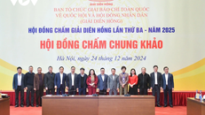 Các thành viên Hội đồng chấm chung khảo Giải Diên Hồng lần thứ Ba. Ảnh: vov.vn