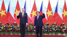 Thủ tướng Phạm Minh Chính chủ trì lễ đón Thủ tướng Séc Petr Fiala thăm chính thức Việt Nam (21/4/2023). Ảnh: Dương Giang/TTXVN