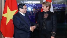 Thủ tướng Phạm Minh Chính hội đàm với Tổng thống Liên bang Thụy Sĩ Karin Keller-Sutter chiều 21/1/2025 (giờ địa phương). Ảnh: Dương Giang/TTXVN