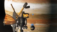 Hình ảnh mô phỏng tàu vũ trụ Galileo bay quanh sao Mộc. Ảnh tư liệu: AFP/TTXVN