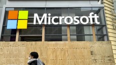 Biểu tượng Microsoft tại New York, Mỹ. Ảnh: Kyodo/TTXVN