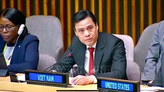 Đại sứ Đặng Hoàng Giang, Trưởng Phái đoàn thường trực Việt Nam tại LHQ, phát biểu tại phiên họp. Ảnh: Quang Huy/PV TTXVN tại Mỹ