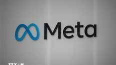 Biểu tượng của Tập đoàn Meta tại một hội nghị ở Davos, Thụy Sĩ. Ảnh: AFP/TTXVN