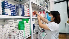 Lấy thuốc chữa bệnh tại cơ sở y tế. Ảnh: T.G/Vietnam+