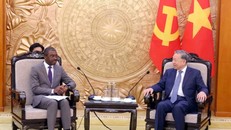 Tổng Bí thư Tô Lâm tiếp ông Lazare Eloundou Assomo, Giám đốc Trung tâm Di sản Thế giới của Tổ chức Giáo dục, Khoa học và Văn hóa của Liên hợp quốc (UNESCO). Ảnh: Phạm Kiên