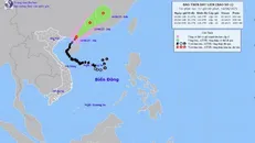 Hướng di chuyển của bão số 1 lúc 16h ngày 14/6/2025. Nguồn: Trung tâm Dự báo Khí tượng Thủy văn Quốc gia