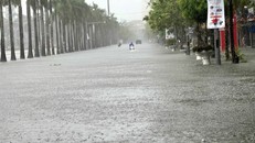 Tuyến đường Phan Chu Trinh, phường Hạc Thành, tỉnh Thanh Hóa (trước quảng trường Lam Sơn) bị ngập sâu. Ảnh: Việt Hoàng