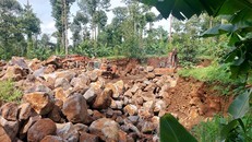 Hai xe đào đá mồ côi hoạt động hết công suất.