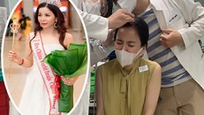 Oanh Lê đăng quang hoa hậu, mang vinh quang về cho gia đình (ảnh nhỏ) và khi đang được sơ cứu vết thương trên đỉnh đầu tại bệnh viện. 