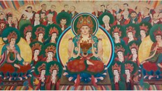 Tác phẩm "Thánh chúng hội", 100x300cm, sơn dầu trên vải của Đại đức Thích Trung Sơn (tức họa sĩ Lê Sơn)