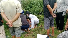 Người dân bị trâu húc đang được sơ cứu để đưa đến bệnh viện. 