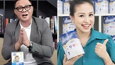 Biên tập viên Quang Minh và Vân Hugo trong clip quảng cáo sữa giả
