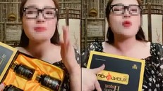 Hoàng Hường trong một phiên phát trực tuyến quảng cáo sản phẩm.