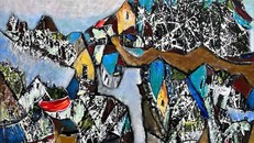 Tác phẩm "Phố ven đồi" trong triển lãm 'Vọng" của họa sĩ Trần Văn Mãng 