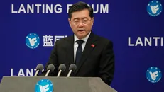 Ngoại trưởng Trung Quốc Tần Cương phát biểu tại Diễn đàn Lanting ngày 21/2/2023.