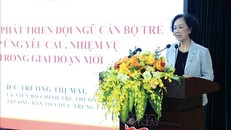 Thường trực Ban Bí thư, Trưởng ban Tổ chức Trung ương Trương Thị Mai truyền đạt chuyên đề “Công tác xây dựng phát triển đội ngũ cán bộ trẻ đáp ứng yêu cầu, nhiệm vụ trong giai đoạn mới”. Ảnh: Minh Đức/TTXVN.