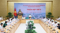 Thủ tướng Phạm Minh Chính, Trưởng Ban Chỉ đạo Nhà nước các Công trình, Dự án Quan trọng Quốc gia, Trọng điểm ngành Giao thông Vận tải chủ trì Phiên họp thứ 6 của Ban Chỉ đạo.Ảnh: Dương Giang/TTXVN.