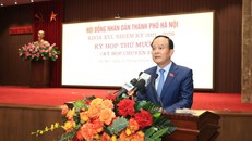 Chủ tịch HĐND TP. Hà Nội Nguyễn Ngọc Tuấn phát biểu khai mạc kỳ họp. Ảnh: VGP/Gia Huy.