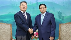 Thủ tướng Phạm Minh Chính tiếp ông Jongrip Ji, Phó Chủ tịch, Tổng Giám đốc toàn cầu Tập đoàn công nghệ Amkor. Ảnh: Dương Giang/TTXVN.