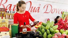 Sản phẩm cao, rượu sâm Ngọc Linh trưng bày tại lễ khánh thành Trung tâm chế biến rau, củ, quả DOVECO.