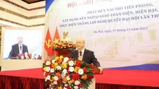 Tổng Bí thư Nguyễn Phú Trọng phát biểu chỉ đạo tại Hội nghị Ngoại giao lần thứ 32. Ảnh: Trí Dũng/TTXVN.