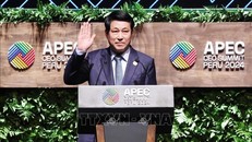 Chủ tịch nước Lương Cường phát biểu tại Hội nghị Thượng đỉnh Doanh nghiệp APEC - CEO Summit. Ảnh: Lâm Khánh/TTXVN.