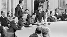 Quang cảnh lễ ký Hiệp định Paris, ngày 27/1/1973, tại Trung tâm các Hội nghị quốc tế ở thủ đô Paris (Pháp). Ảnh: Văn Lượng/TTXVN.