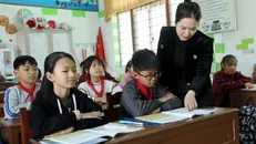 Học sinh lớp 5 khối Tân Mỹ học tập tại trường Tiểu học số 1 Quảng Phúc (phường Quảng Phúc, thị xã Ba Đồn). Ảnh: Tá Chuyên/TTXVN