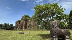 Tháp Chiên Đàn có 3 ngọn tháp gồm tháp Nam, tháp Giữa và tháp Bắc với những tác phẩm điêu khắc quan trọng của nghệ thuật Champa vào thế kỷ 11-12. Ảnh: Đỗ Trưởng/TTXVN.