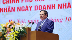 Thủ tướng Phạm Minh Chính phát biểu tại Hội nghị gặp mặt đại diện doanh nghiệp nhân Ngày doanh nhân Việt Nam.