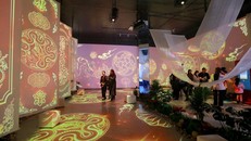 Không gian triển lãm tràn ngập ánh sáng và đồ họa đẹp mắt.