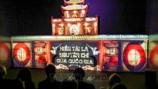 Khu di sản Hoàng thành Thăng Long ra mắt vở “Kinh đô Thăng Long” bằng công nghệ 3D mapping và Không gian trải nghiệm số. Ảnh: Thanh Tùng/TTXVN.