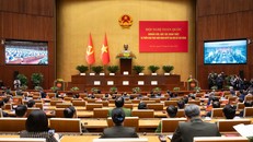 Toàn cảnh Hội nghị toàn quốc nghiên cứu, học tập, quán triệt và triển khai thực hiện Nghị quyết Đại hội XIV của Đảng tại điểm cầu Nhà Quốc hội, Hà Nội.