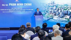 Thủ tướng Phạm Minh Chính phát biểu chỉ đạo tại lễ ra mắt Trung tâm Tài chính Quốc tế Việt Nam tại TPHCM. Ảnh: VGP/Nhật Bắc.