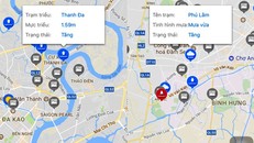 Người dùng có thể click vào các biểu tượng để xem thông tin triều cường, lượng mưa tại các trạm đo