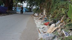 Rác thải sinh hoạt, lông gà vịt ken đặc trên trục đường ngang qua khu vực xóm Cầu.