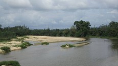 Sông La Vỹ ở thôn Tân Hòa, xã Cát Tân bị cày nát do khai thác cát trái phép