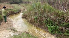 Anh Trương Văn Hòa xót xa nhìn dòng khe dẫn nước đã bị “vôi hóa” vì bột đá