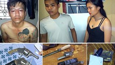  Các đối tượng Thọ, Hòa, Trang (từ trái sang), cùng tang vật bị cơ quan công an bắt giữ. Ảnh CAND.