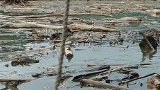 Bãi rác khổng lồ giữa lòng hồ thủy điện Bản Vẽ.