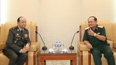 Thượng tướng Nguyễn Phương Nam và Đại tướng Sem Sô-văn-ny tại buổi tiếp.