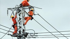 Cải tạo, nâng cấp đường dây đảm bảo phục vụ cấp điện 24/24 giờ trong dịp lễ, Tết. Ảnh: TTXVN phát